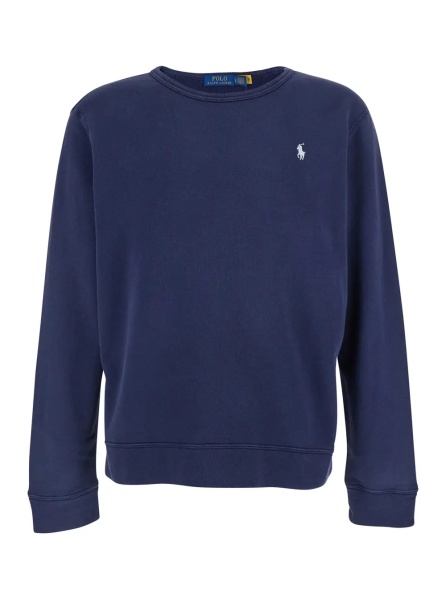 Hanorace Blue Crewneck Sweatshirt with Embroidered Logo on the Front in Cotton Man