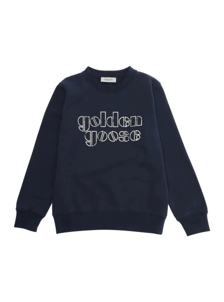 Hanorace Blue Crewneck Sweatshirt with Logo Lettering on the Front in Cotton Blend Boy