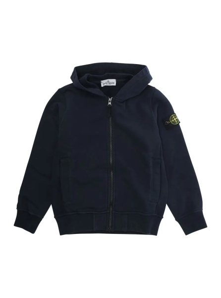 Hanorace Blue Sweatshirt with Fixed Hood and Logo Patch on the Sleeve in Cotton Boy