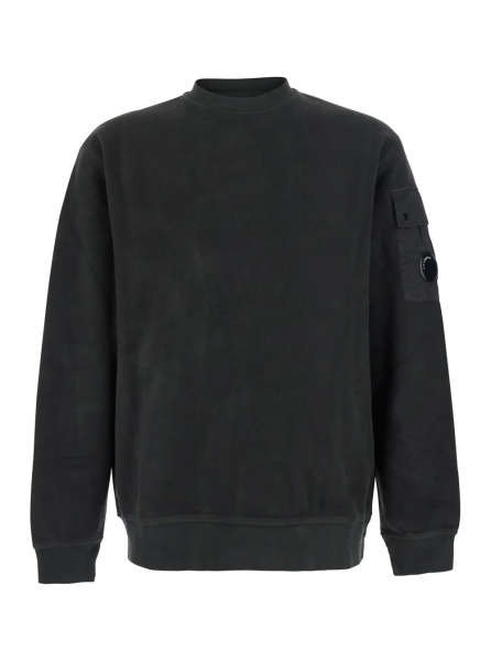 Hanorace Grey Sweatshirt with round neck and logo patch on the sleeve in cotton for men