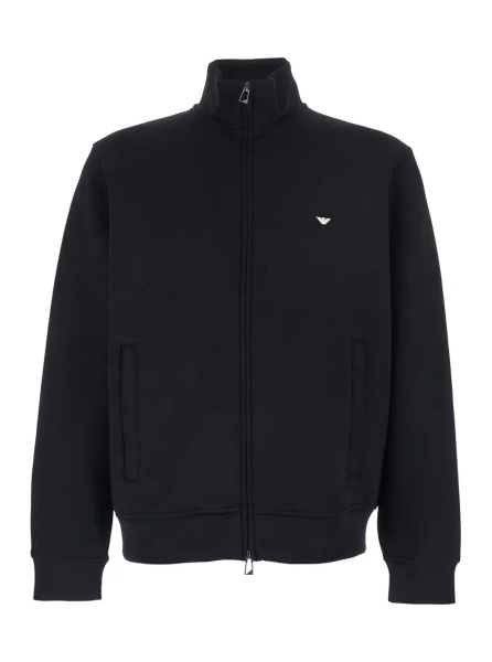 Hanorace High Neck Sweatshirt with Logo Embroidery on the Front and Zip Closure on the Front in Black Cotton Blend for Men