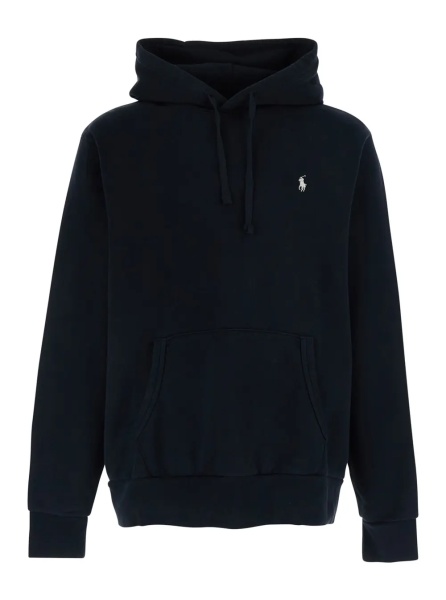 Hanorace Hooded Sweatshirt with Fixed Hood and Pony Logo on the Front in Black Cotton for Men
