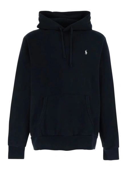 Hanorace Hooded Sweatshirt with Fixed Hood and Pony Logo on the Front in Black Cotton for Men