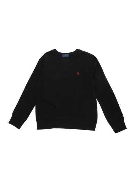 Hanorace Sweatshirt with V-Neck and Pony Embroidery in Cotton Blend Black Boy