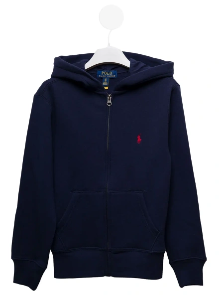 Hanorace Unisex blue hoodie with front zip in fabric