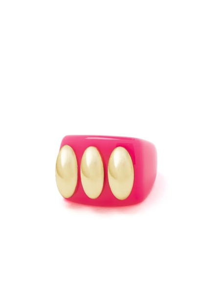 Inele Fluopink Knuckle Duster Ring with oval details in gold and fuchsia plastic women