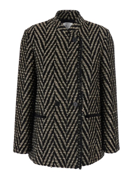 Jacheta Black Oversized Jacket with Chevron Motif and Micro Sequins in Tech Fabric for Women