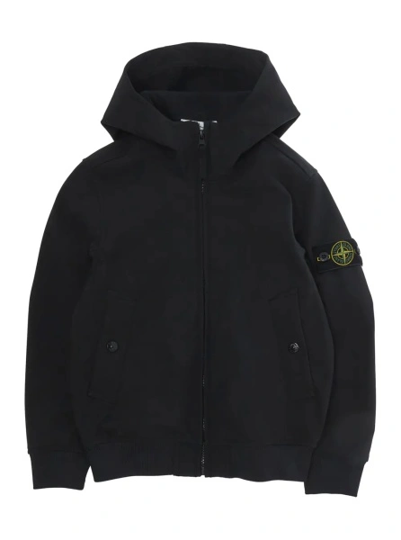 Jacheta Black Short parka with hood and logo patch on the sleeve in tech fabric boy