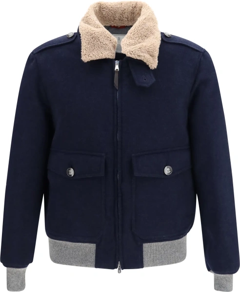 Jacheta Brunello Cucinelli albastra din casmir si shearling