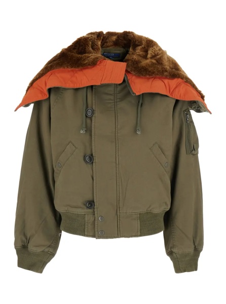 Jacheta Green Jacket with hood with Fur and Pony Logo on the Front in Cotton for Women