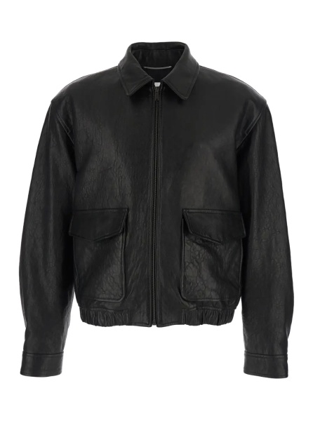 Jacheta Jacket 'Classic Collar Jacket with Two Flap Pockets on the Front' Black Leather Men