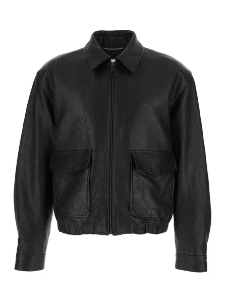 Jacheta Jacket 'Classic Collar Jacket with Two Flap Pockets on the Front' Black Leather Men