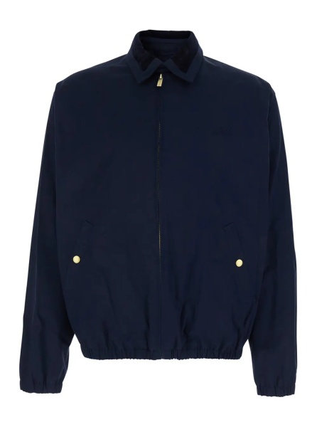 Jacheta Jacket 'Le Blouson Drôle' with Classic Ribbed Collar and Tone-on-Tone Logo Lettering Embroidery in Stretch Cotton Blue Men
