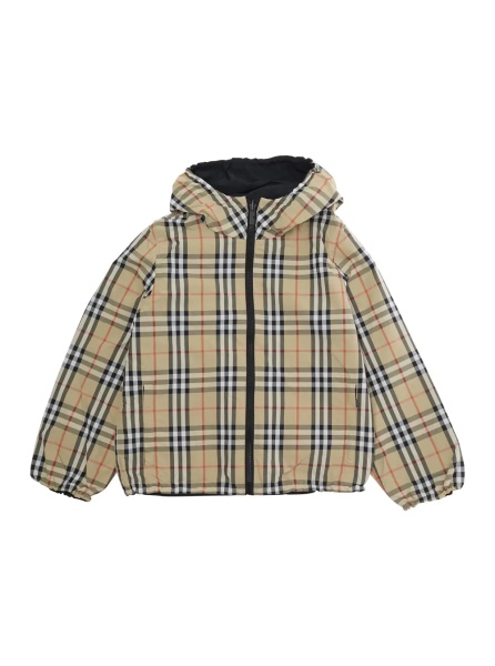 Jacheta Jacket 'Reece' Reversible with Fixed Hood and Check All-Over in Tech Fabric Beige Boy