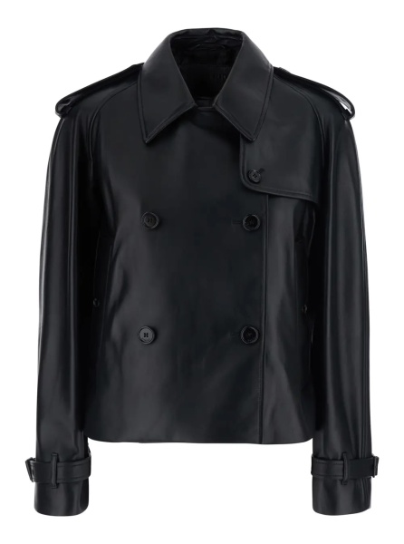Jacheta 'MAYFAIR' Black Jacket with wide collar and cropped design in Leather for Women