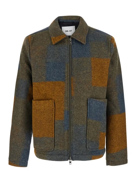 Jacheta Multicolor Jacket with classic collar and patchwork motif in tech fabric for men