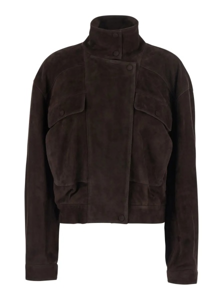 Jacheta 'Quincy' Brown Jacket with button high neck in suede for women