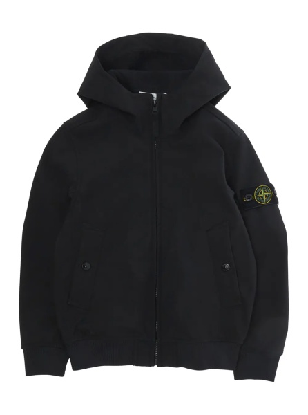 Jacheta Short Parka with Hood and Pockets in Black Tech Fabric for Boy