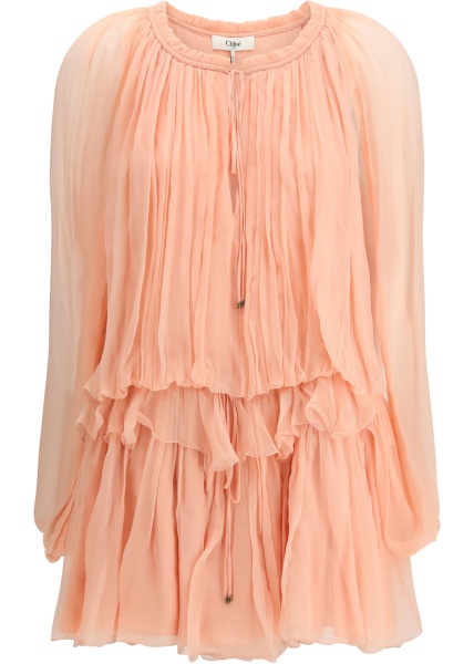 Mini Dress with cape in silk muslin