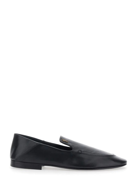 Mocasini 'Alain' Black Loafers with metal YSL logo plaque in Leather for Women