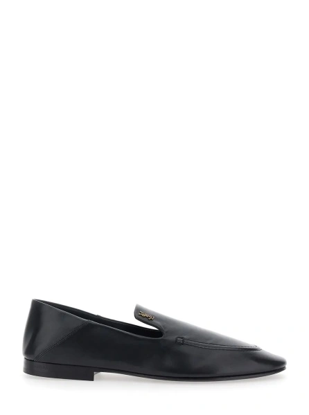 Mocasini 'Alain' Black Loafers with metal YSL logo plaque in Leather for Women