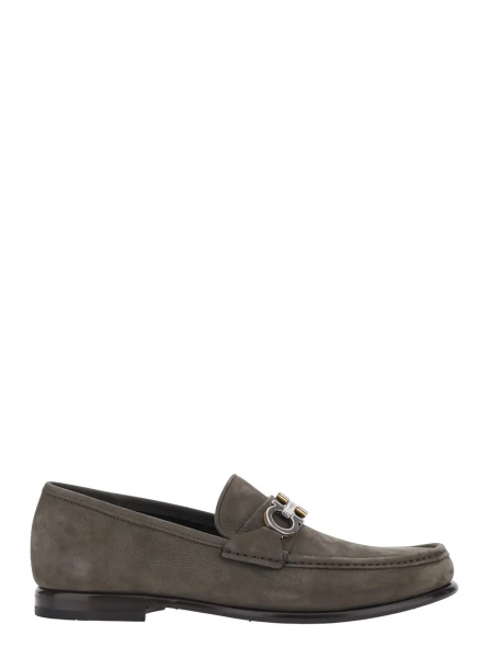 Mocasini 'Avril' Grey Loafers with Gancini plaque on the front in leather for men