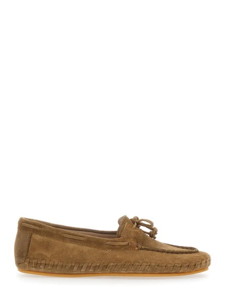 Mocasini Beige Loafers with Bow Detail on the Front in Suede Woman