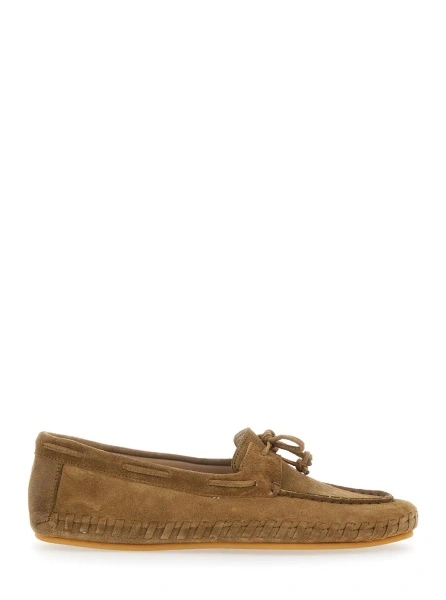 Mocasini Beige Loafers with Bow Detail on the Front in Suede Woman