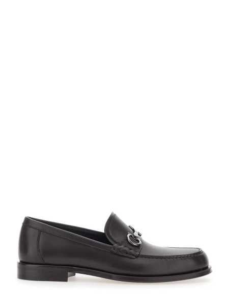 Mocasini Brown Loafers with Metallic Gancini Detail on the Front in Leather Man