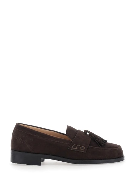 Mocasini Brown Low-heeled loafers with tassels on the front in suede for women