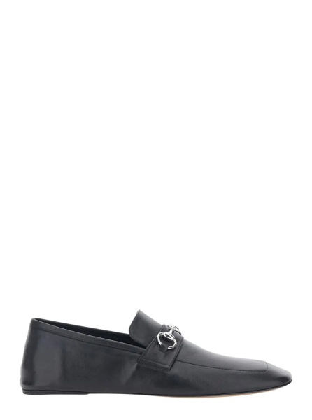 Mocasini 'Edgar' Black Loafers with Semi-Square Toe and Horsebit on the Front in Smooth Leather for Men