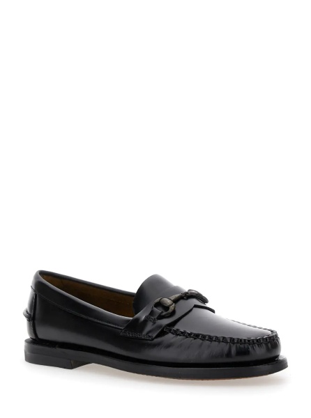 Mocasini Loafers 'Joe' with Horsebit in Black Leather for Women