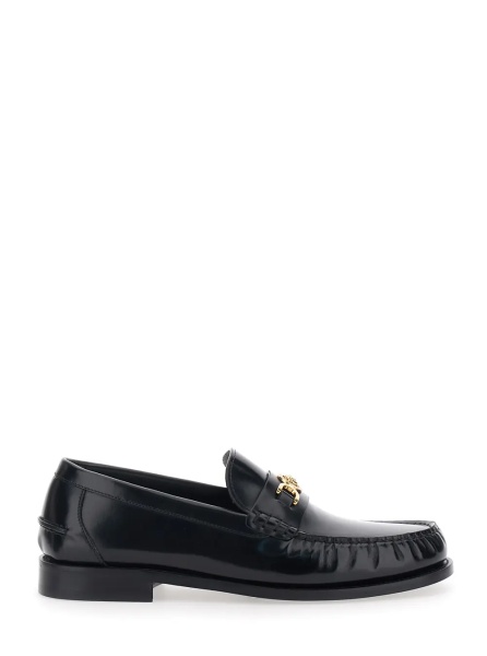 Mocasini Loafers with Metallic Medusa Head Detail in Black Leather for Men