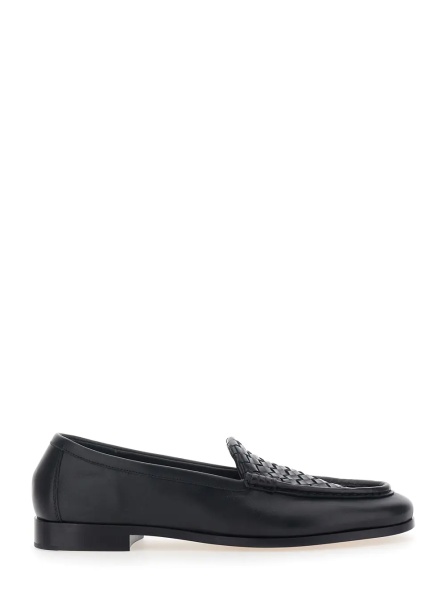 Mocasini 'Silenzio' Black loafers with Intreccio Motif on the Front in Leather for Men