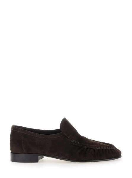 Mocasini THE ROW maro din piele intoarsa