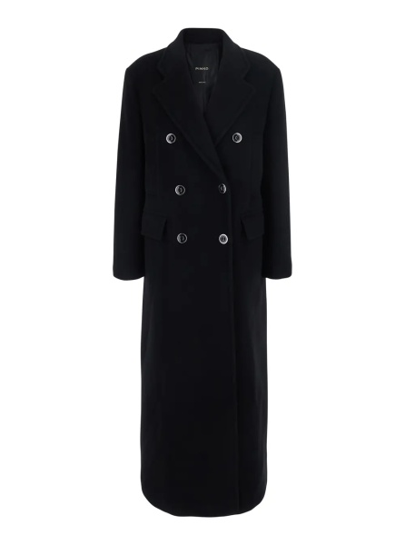 Paltoane black Double-breasted coat with Notched revers in wool for women