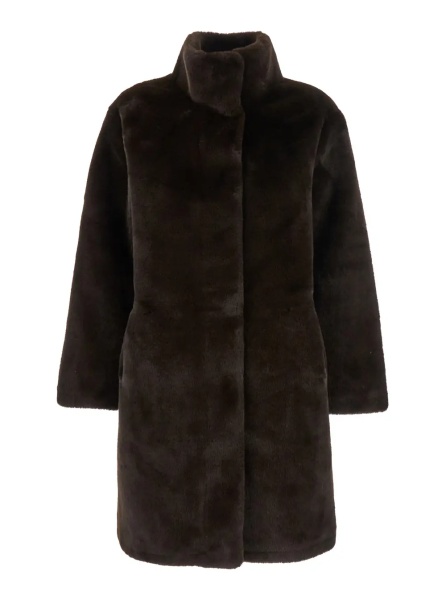 Paltoane Brown High Collar Eco-Fur Coat with Long Sleeves for Women