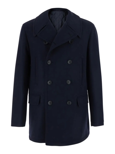 Paltoane 'San Francisco' Blue Double-Breasted Coat with Notched Revers in Wool Blend for Men