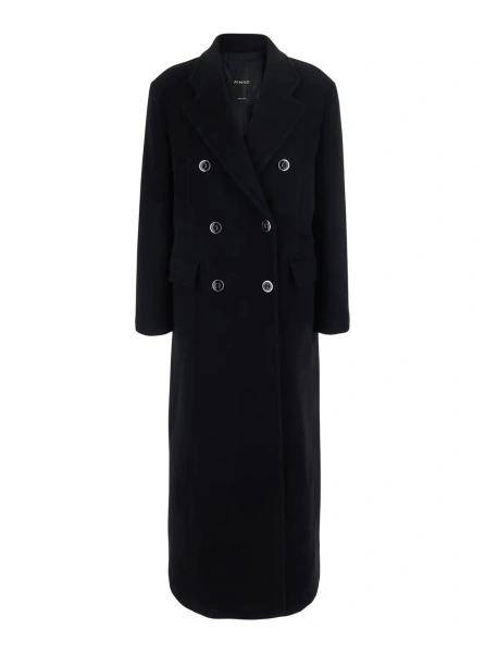 Palton black Double-breasted coat with Notched revers in wool for women
