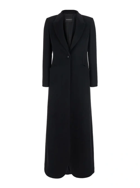 Palton Black single-breasted coat with peak revers in wool blend for women