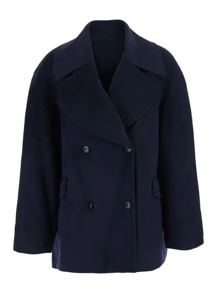 Palton Blue Coat with oversized Notched revers and double-breasted closure in Wool and Cashmere women
