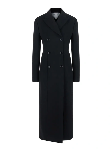 Palton Coat with lapel collar, featuring long sleeves and front button closure. Made of wool, black, women's.