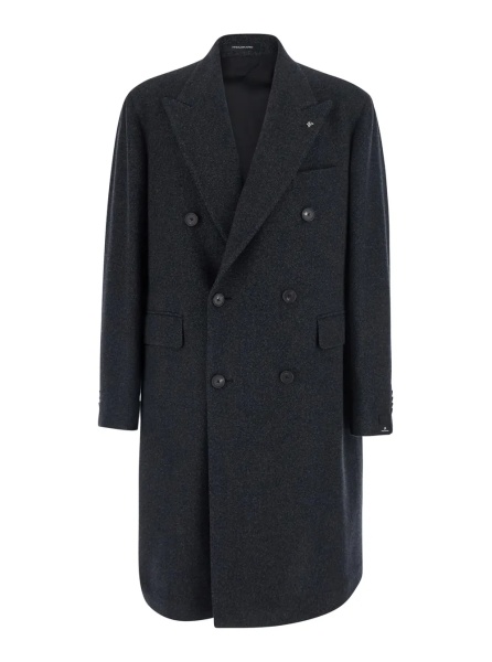 Palton Gray Coat with Notched Revers and Button Front Closure in Tech Fabric Men