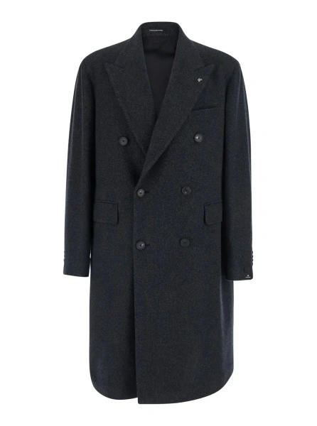 Palton Gray Coat with Notched Revers and Button Front Closure in Tech Fabric Men