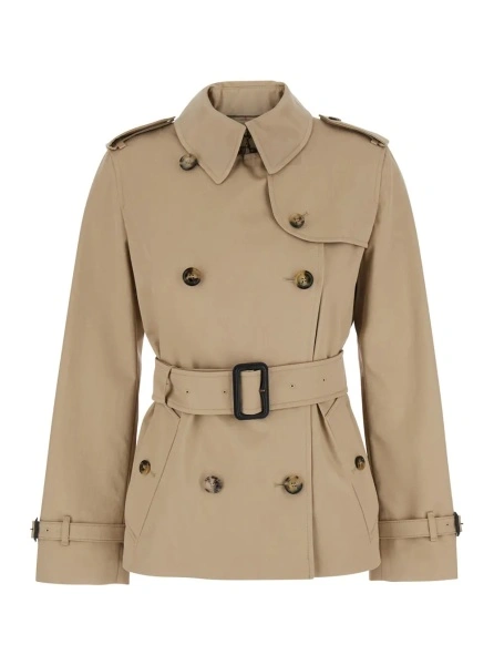 Palton 'Lakefield' Beige Short Trench Coat with collar and front belt in cotton for women