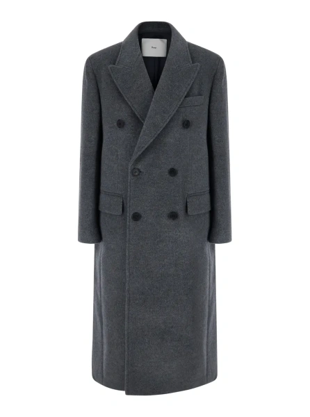 Palton Tailored double-breasted cashmere and wool gray coat for women