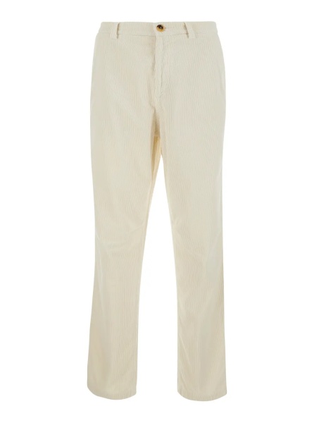 Pantaloni Beige Pants with Belt Loops and Button and Zip Closure on the Front in Corduroy for Men