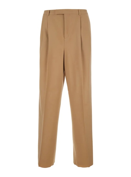Pantaloni Beige Pants with front pleats in wool blend for men