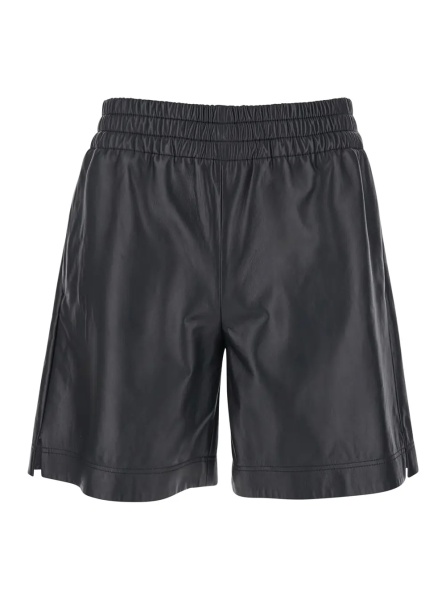 Pantaloni Black Bermuda Shorts with Elasticated Waist and Logo Lettering in Leather Man