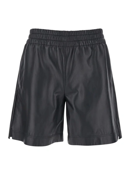 Pantaloni Black Bermuda Shorts with Elasticated Waist and Logo Lettering in Leather Man